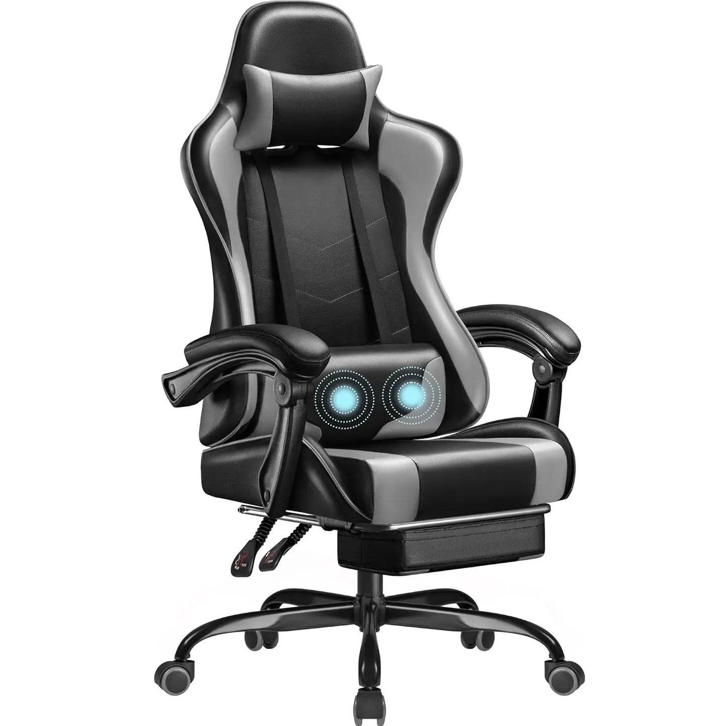 Gaming Chair With Footrest Height Adjustable And Massage Lumbar Support