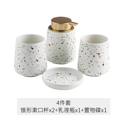 Ceramic Terrazzo Pattern Soap Dispenser For Bathroom Counter Use