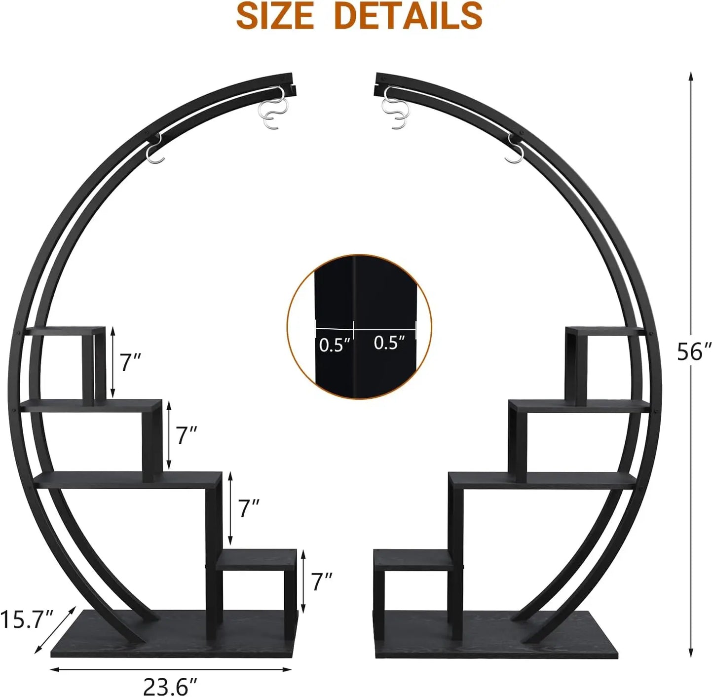 TWISTER.CK 5-Tier Metal Half Moon Plant Stand Indoor Garden