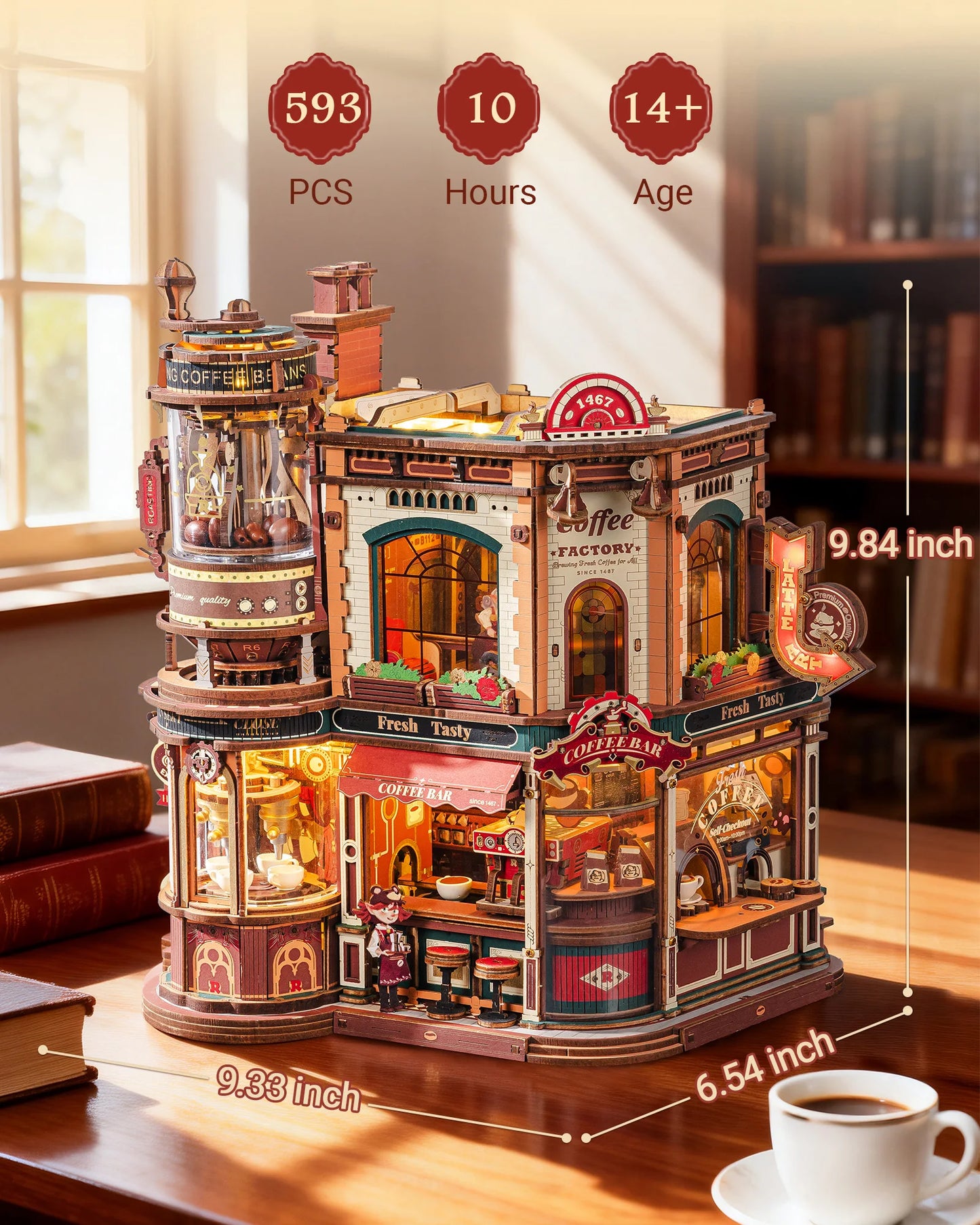 ROKR Dream Coffee Factory 3D Puzzle Music Box LED Kit