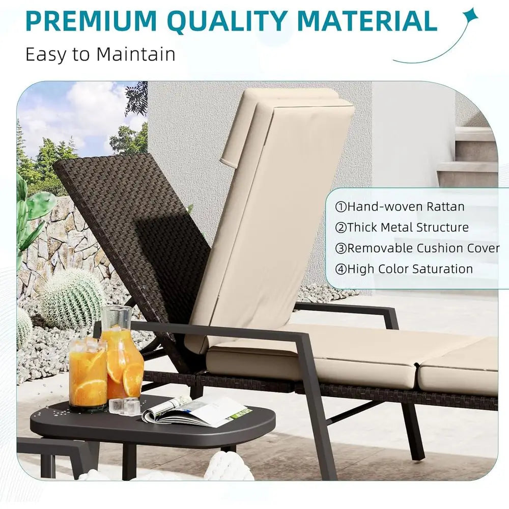 Outdoor Rattan Lounge Chairs With Wheels Set For Patio And Garden