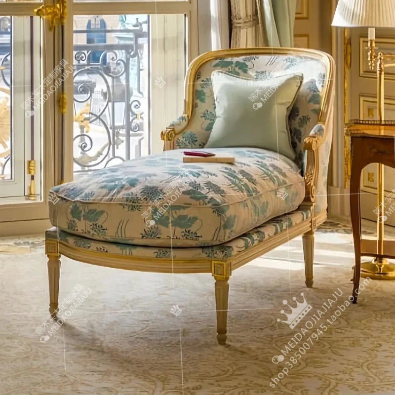 French light luxury solid wood living room concubine chair fabric carved villa club bedroom, sofa