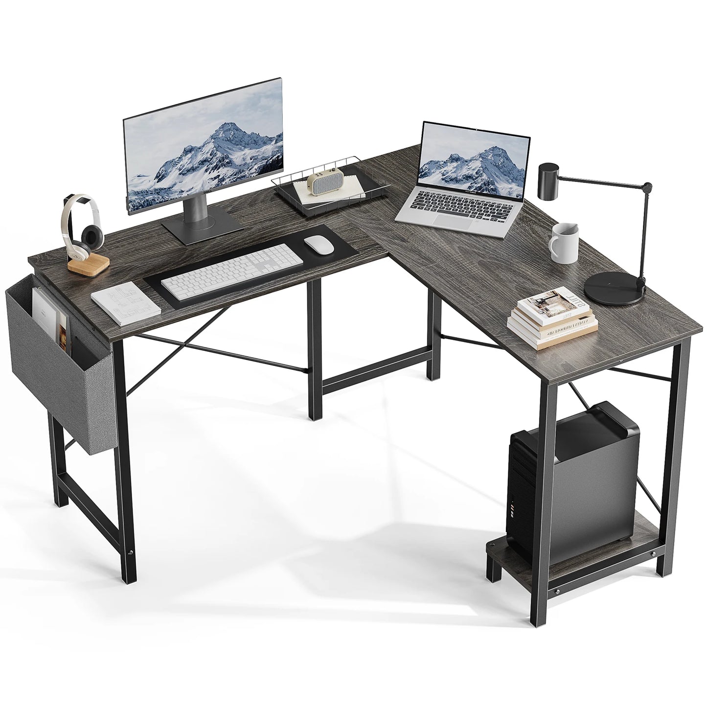 JHK Gaming Corner Desk With CPU Storage Shelf And Bag