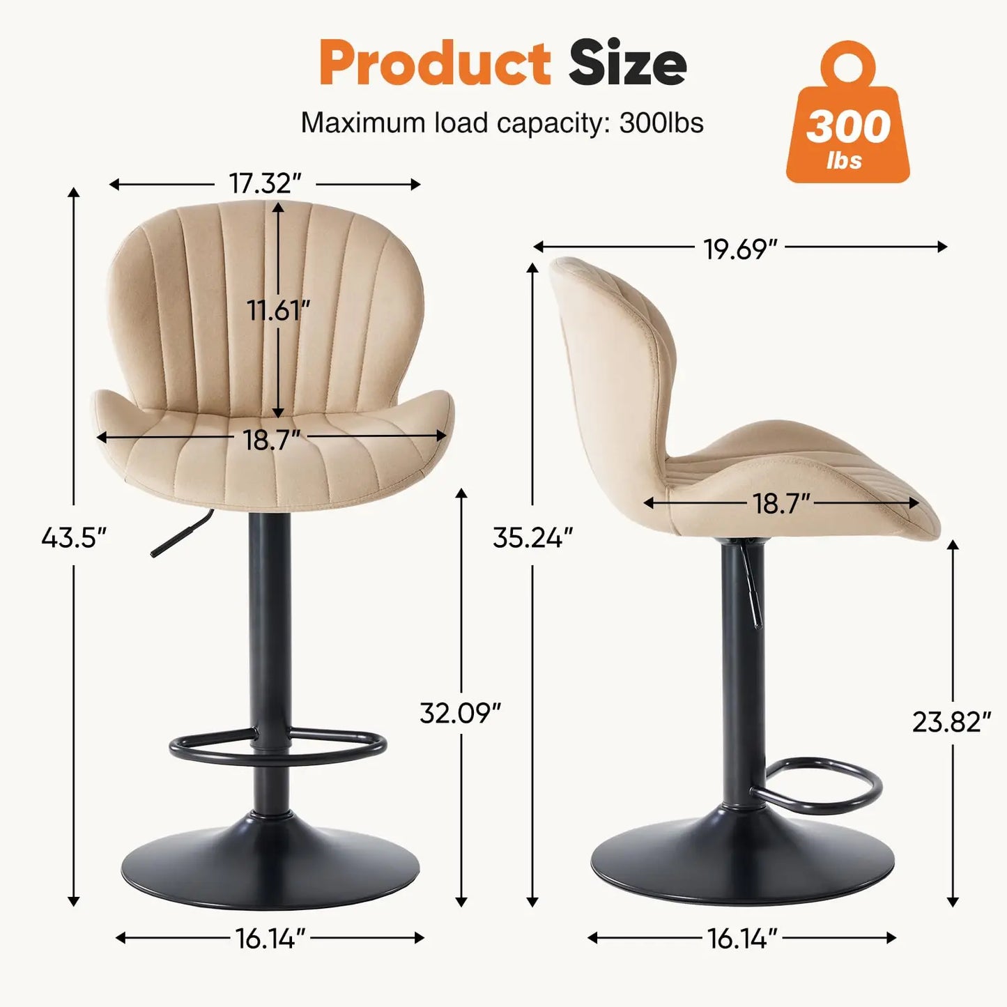 JHK Ergonomic Modern Kitchen Chairs Set of 2 Fabric Upholstered