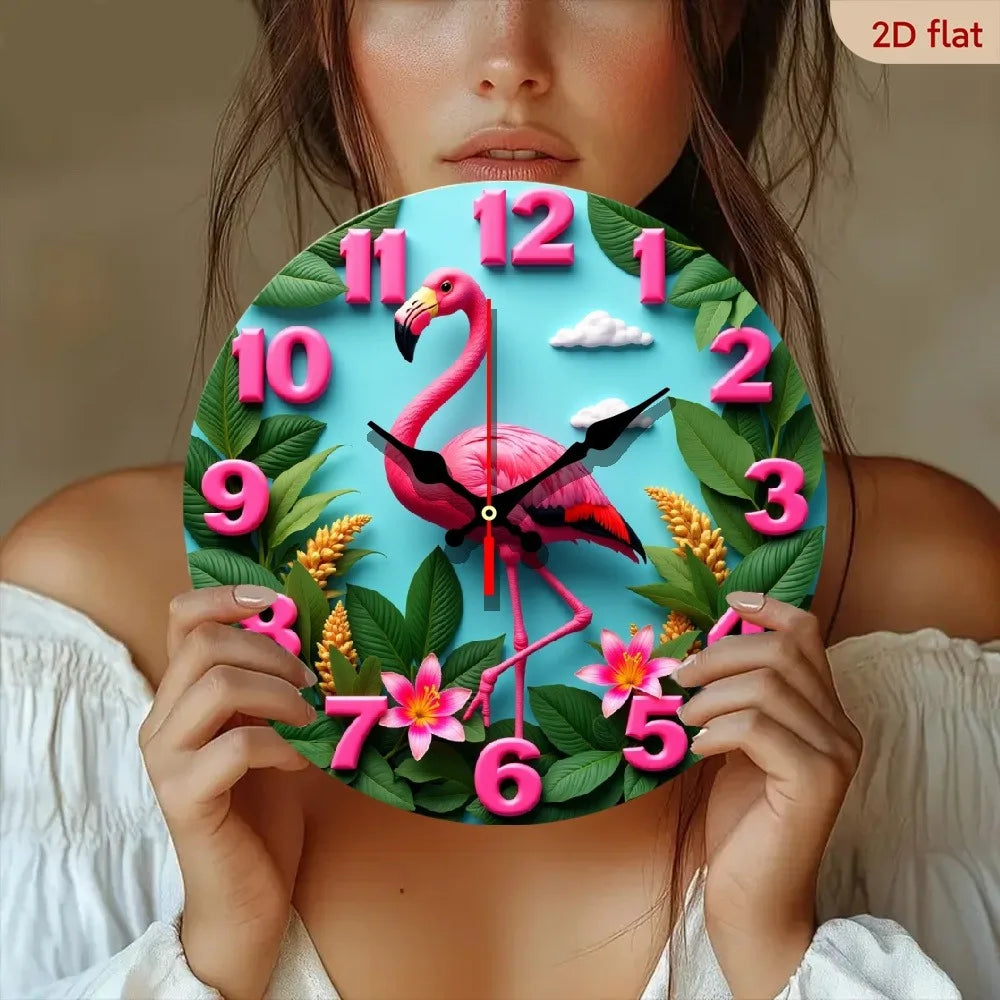 Nursery Wall Clock Flamingo Garden Design Lilies Decor