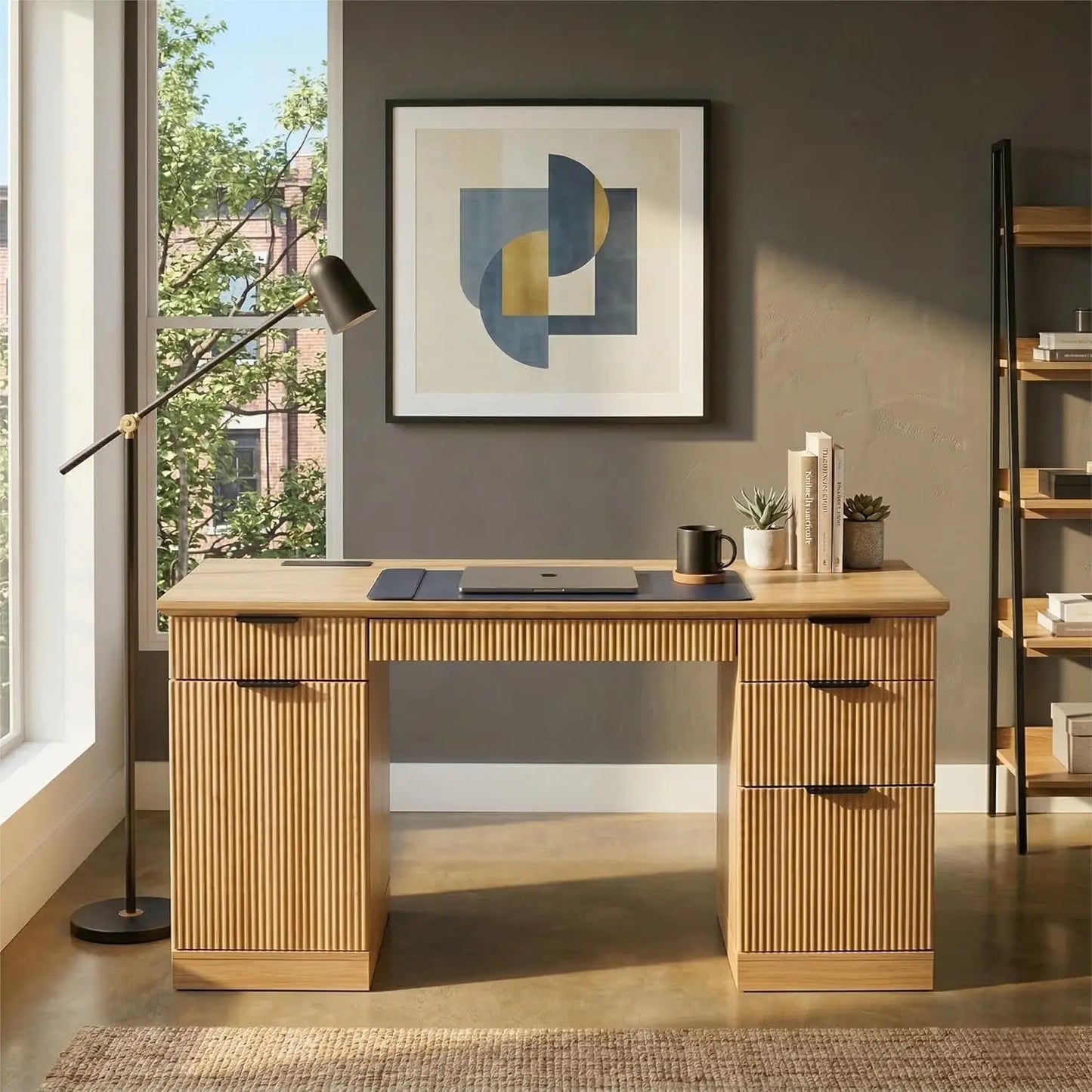 Executive Desk With USB Outlet And File Drawer Oak
