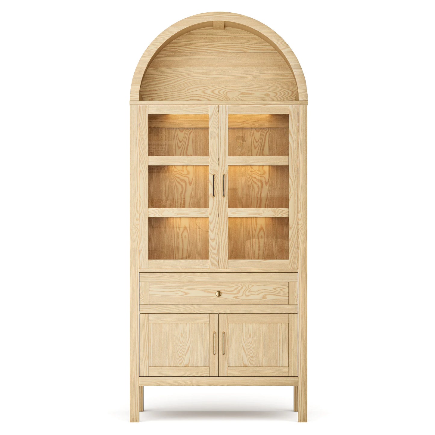 Furgle Arched Wood Storage Cabinet Adjustable Shelves LED Lights