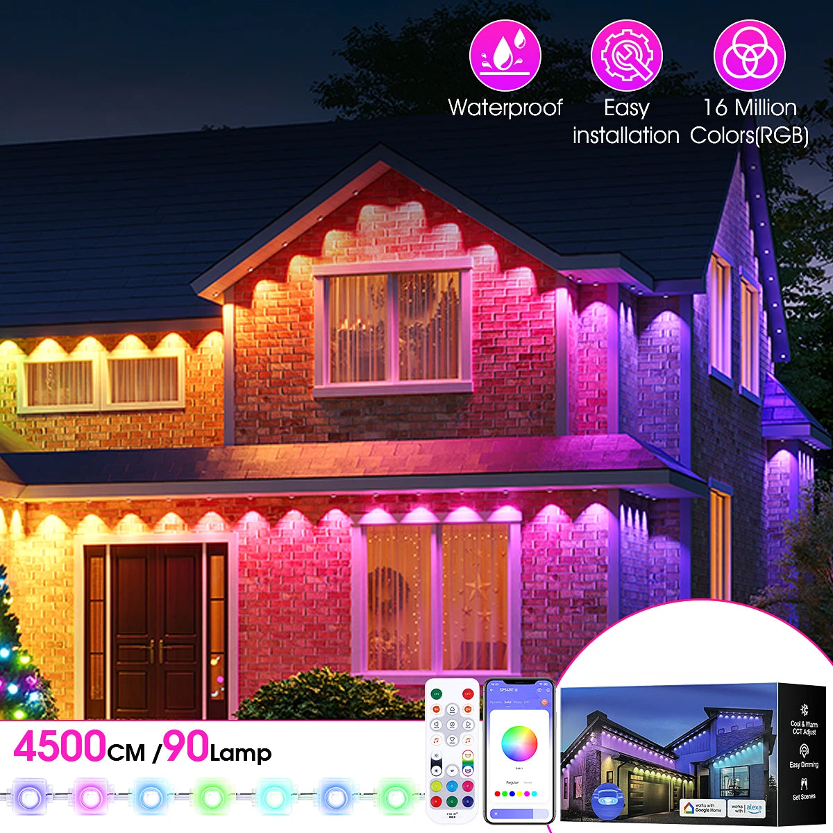 Aiopp RGBIC Permanent Outdoor Lights IP67 Waterproof 100 Scene Modes