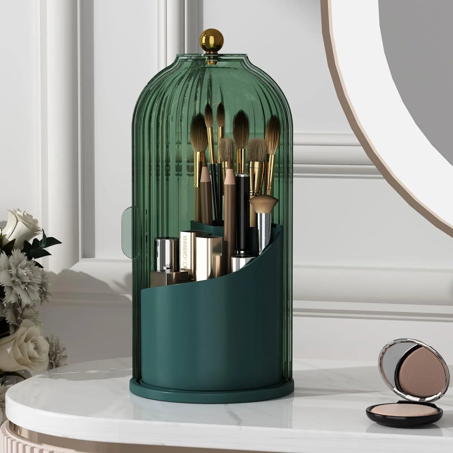 Makeup Brush Holder With Lid Rotating 360 Clear Dustproof Organizer