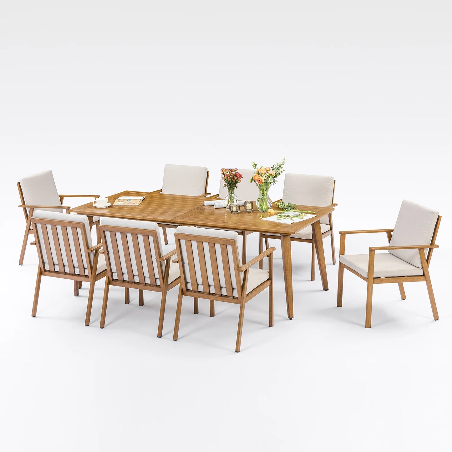 SeeHill Outdoor Patio Dining Set Aluminum Teak With Umbrella Hole