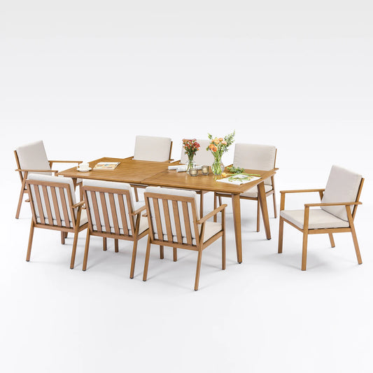 SeeHill Outdoor Patio Dining Set Aluminum Teak With Umbrella Hole