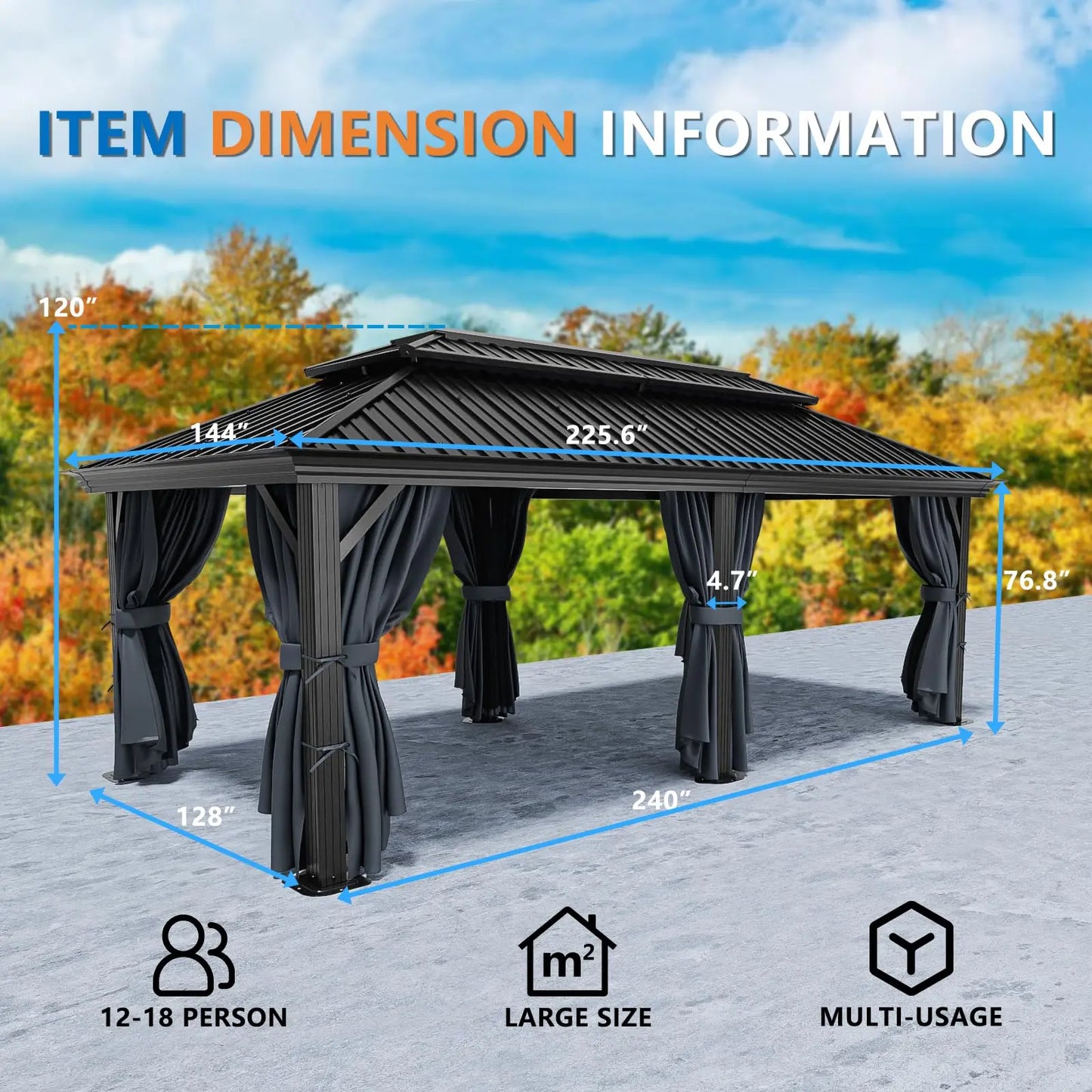 Tooluck Hardtop Gazebo With Galvanized Steel Roof And Flame Resistant Curtain