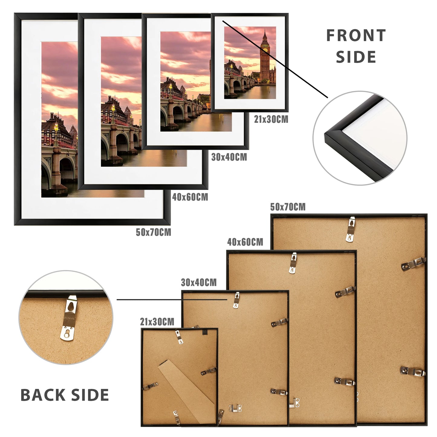 Aluminum Picture Frames Set Three Pack With Mat Wall Art