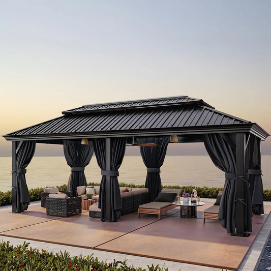 Tooluck Hardtop Gazebo With Galvanized Steel Roof And Flame Resistant Curtain
