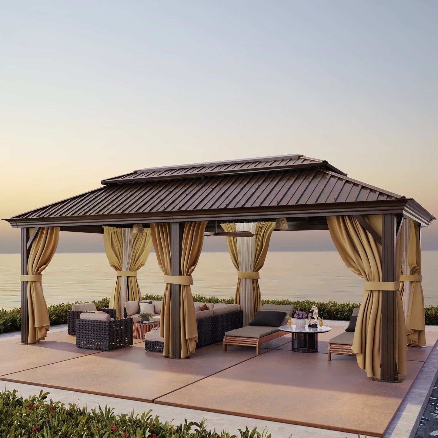 Tooluck Hardtop Gazebo With Galvanized Steel Roof And Flame Resistant Curtain