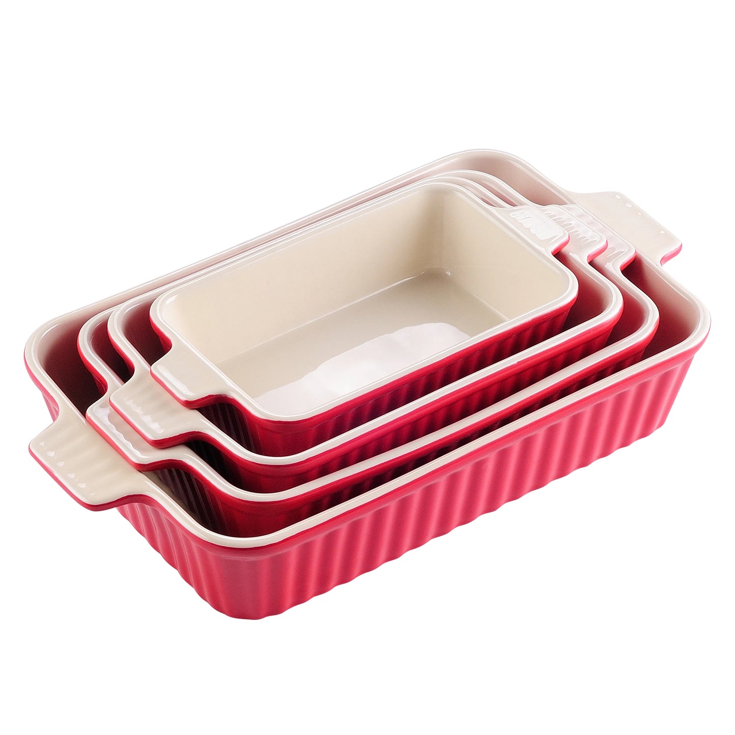 MALACASA 4 Piece Ceramic Bakeware Set With Handles For Lasagna