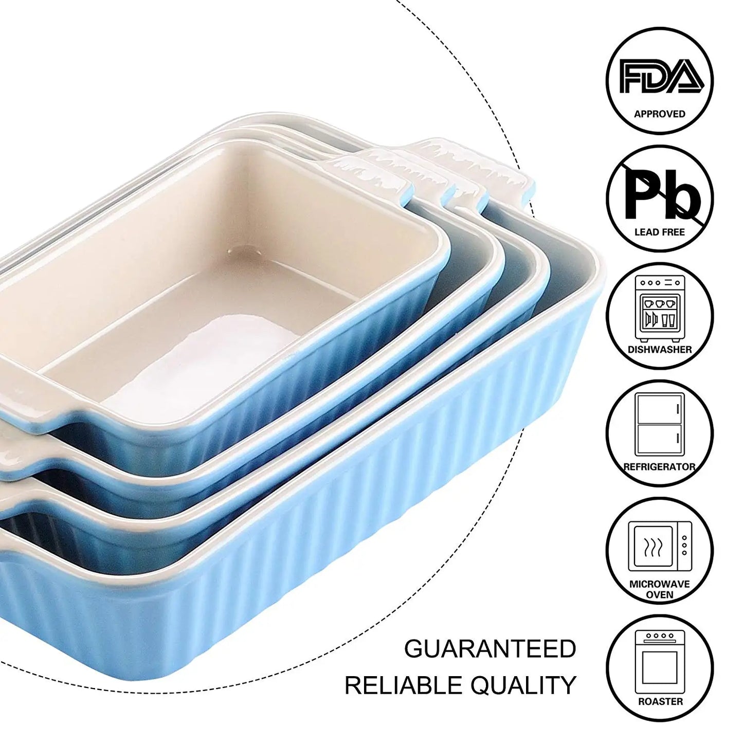 MALACASA 4 Piece Ceramic Bakeware Set With Handles For Lasagna