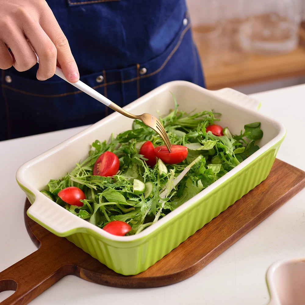 MALACASA 4 Piece Ceramic Bakeware Set With Handles For Lasagna