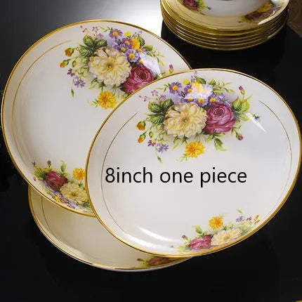 Jingdezhen Bone China Tableware Set Round Plates Bowls Spoons Floral