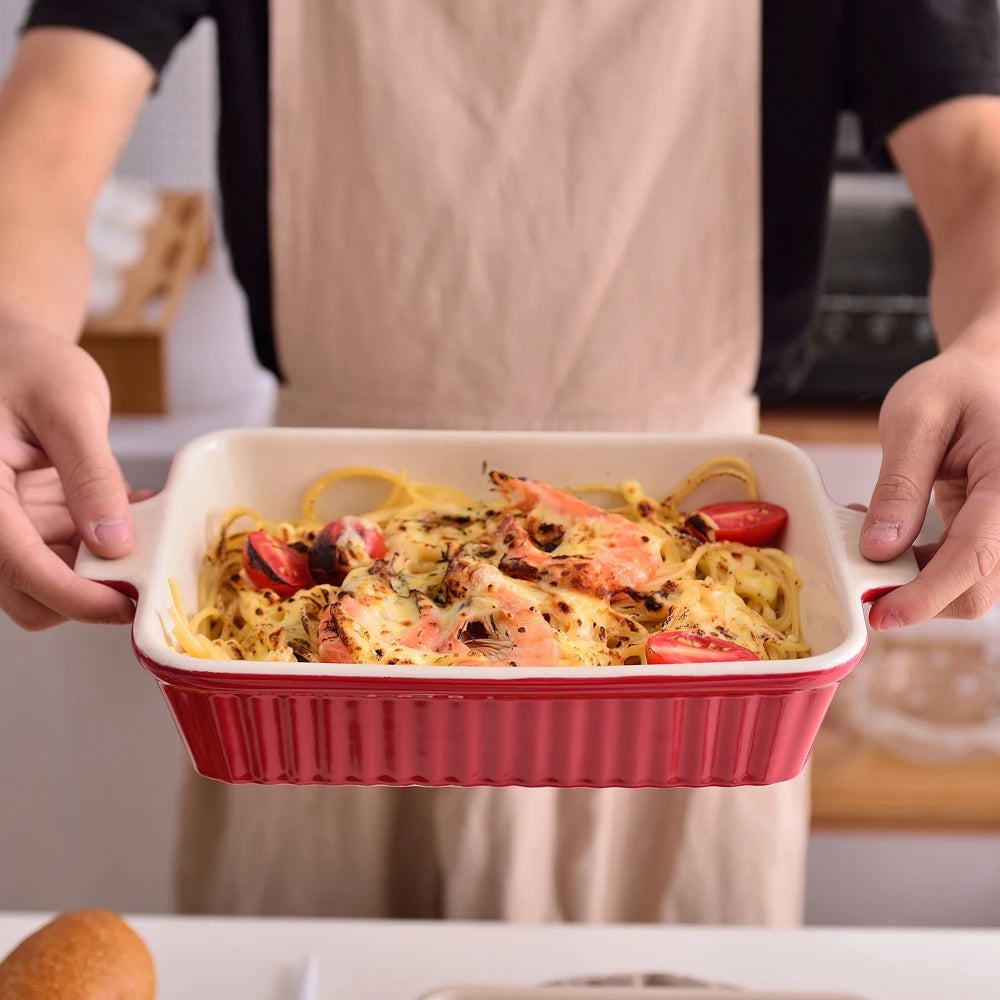 MALACASA 4 Piece Ceramic Bakeware Set With Handles For Lasagna