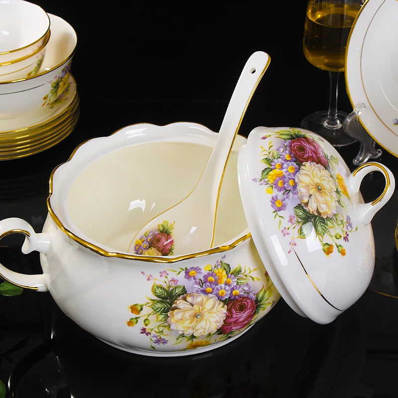 GuMiGD Jingdezhen Bone China Tableware Set Dishes Plates Bowls Spoons