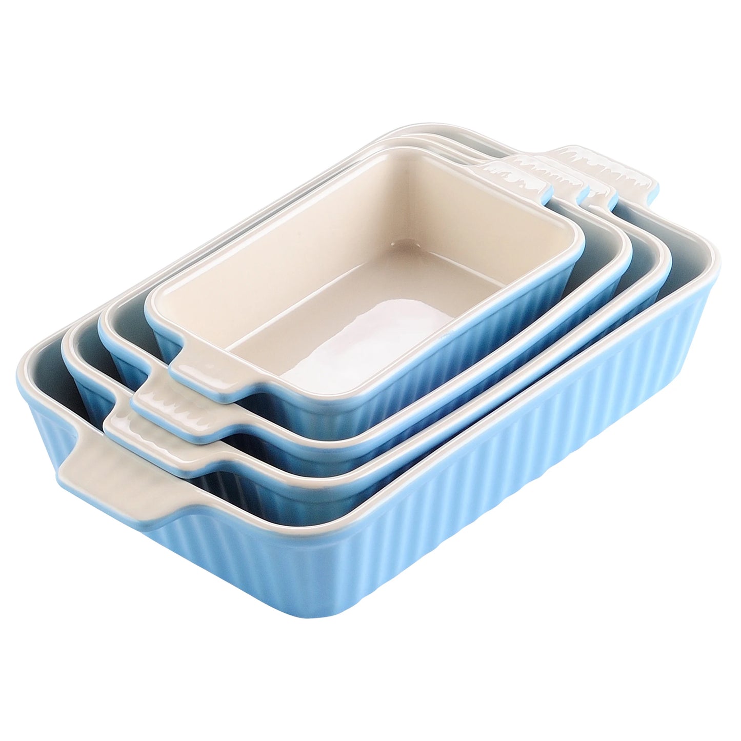MALACASA 4 Piece Ceramic Bakeware Set With Handles For Lasagna