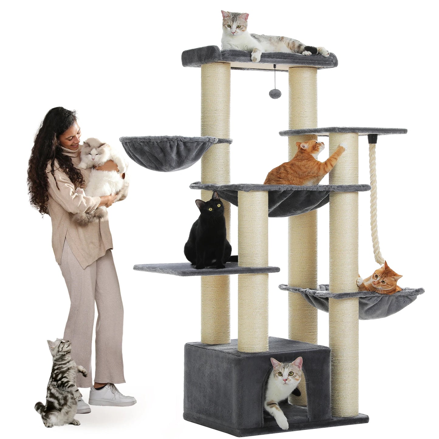 PEQULTI CN Multi Level Cat Tree With Scratching Posts And Cozy Condo