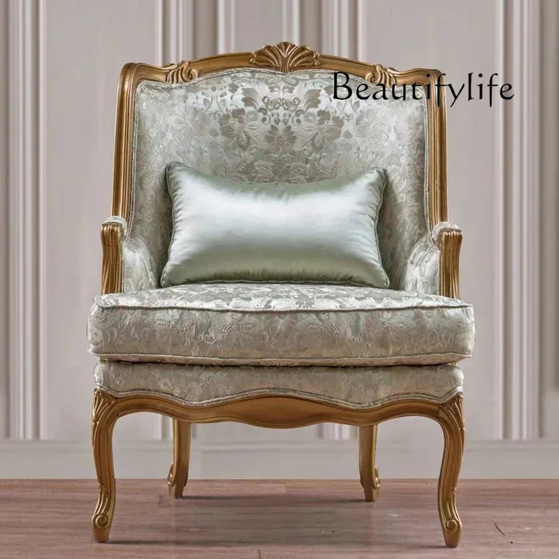 French Style Solid Wood Carved Recliner Single Sofa Chair