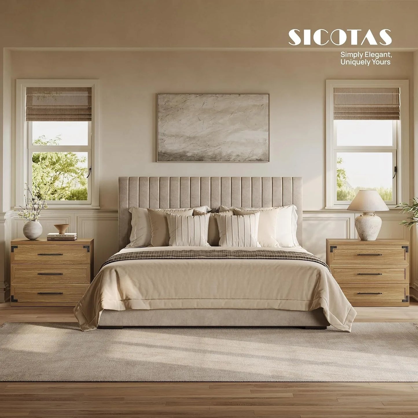 2 Pack Modern Nightstands With 3 Drawers Bedside Tables