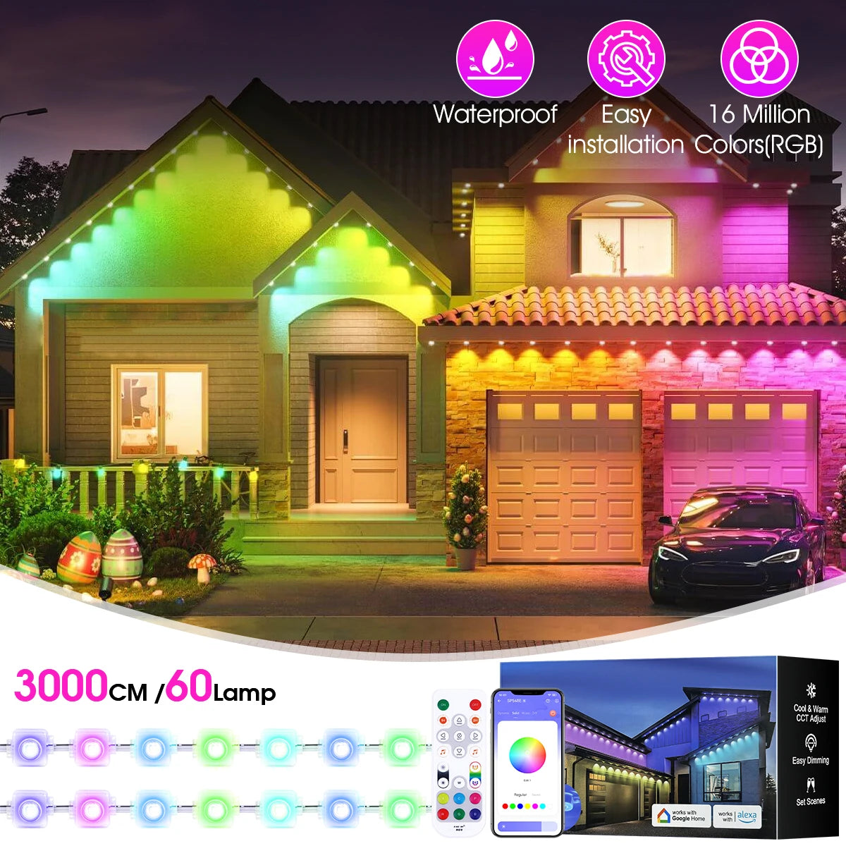 Aiopp RGBIC Permanent Outdoor Lights IP67 Waterproof 100 Scene Modes