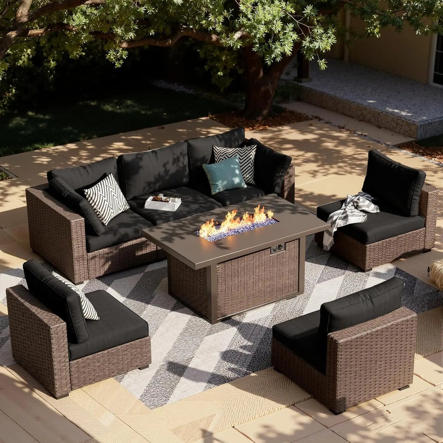 XIAOLANG Outdoor Patio Furniture Set Sectional Sofa With Firepit Table