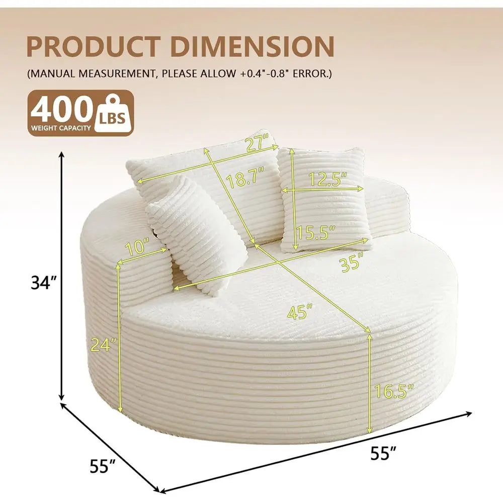 Corduroy Upholstered Round Lounge Chair Chaise With Deep Seat