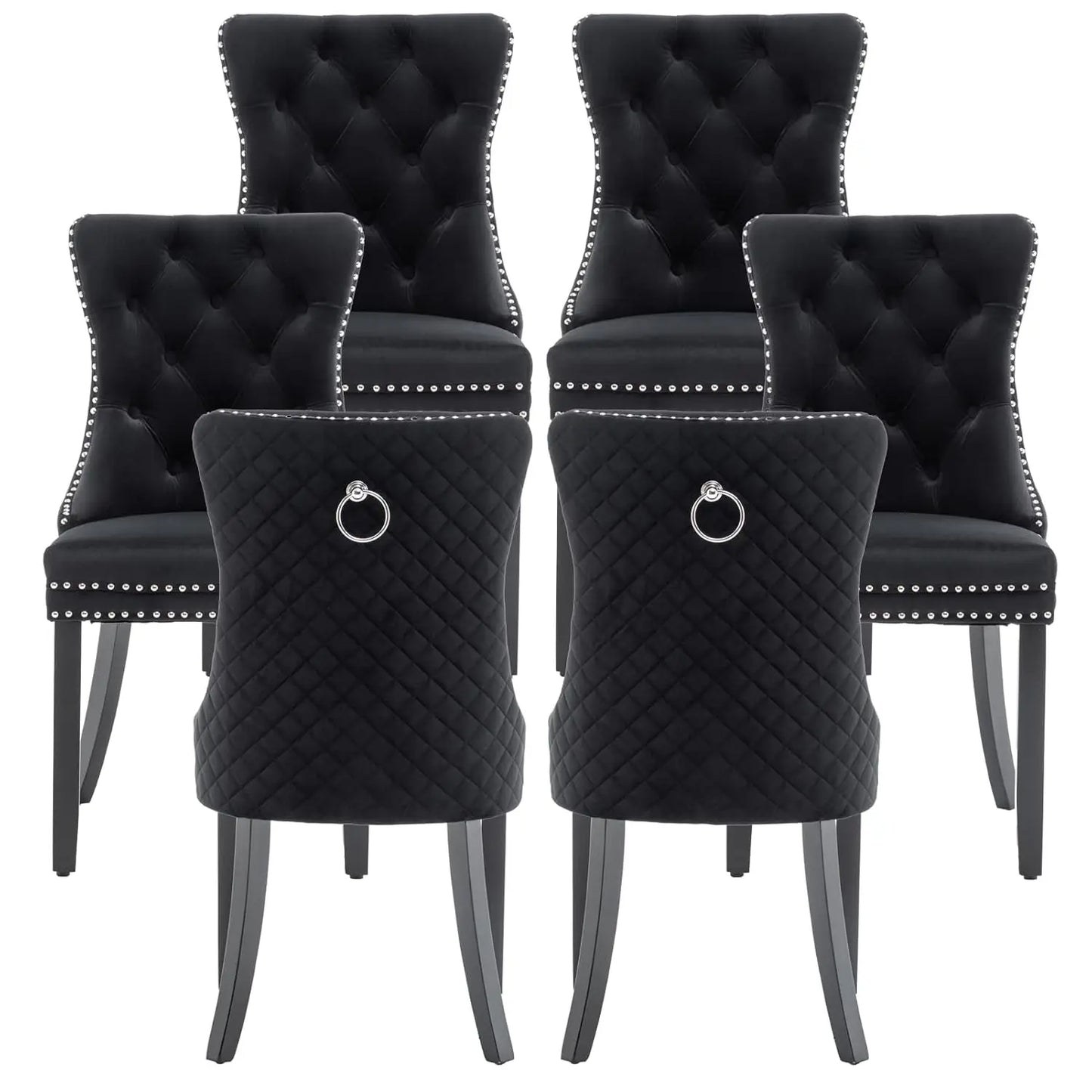 Synthetic Leather Dining Chairs Set Of 6 With Nailhead Trim Upholstered