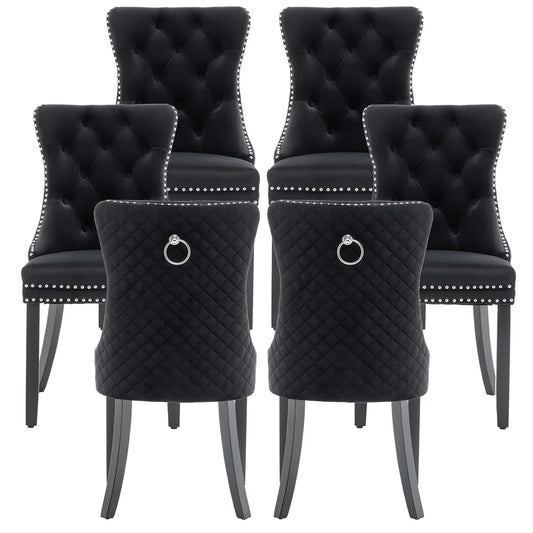 Synthetic Leather Dining Chairs Set Of 6 With Nailhead Trim Upholstered