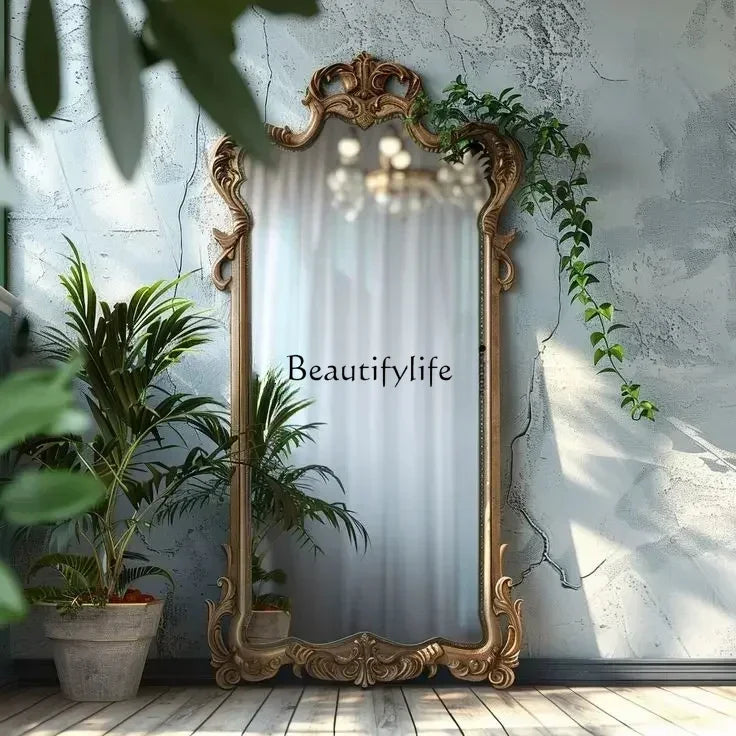 French Retro Floor Mirror Carved European Style Ornate Design