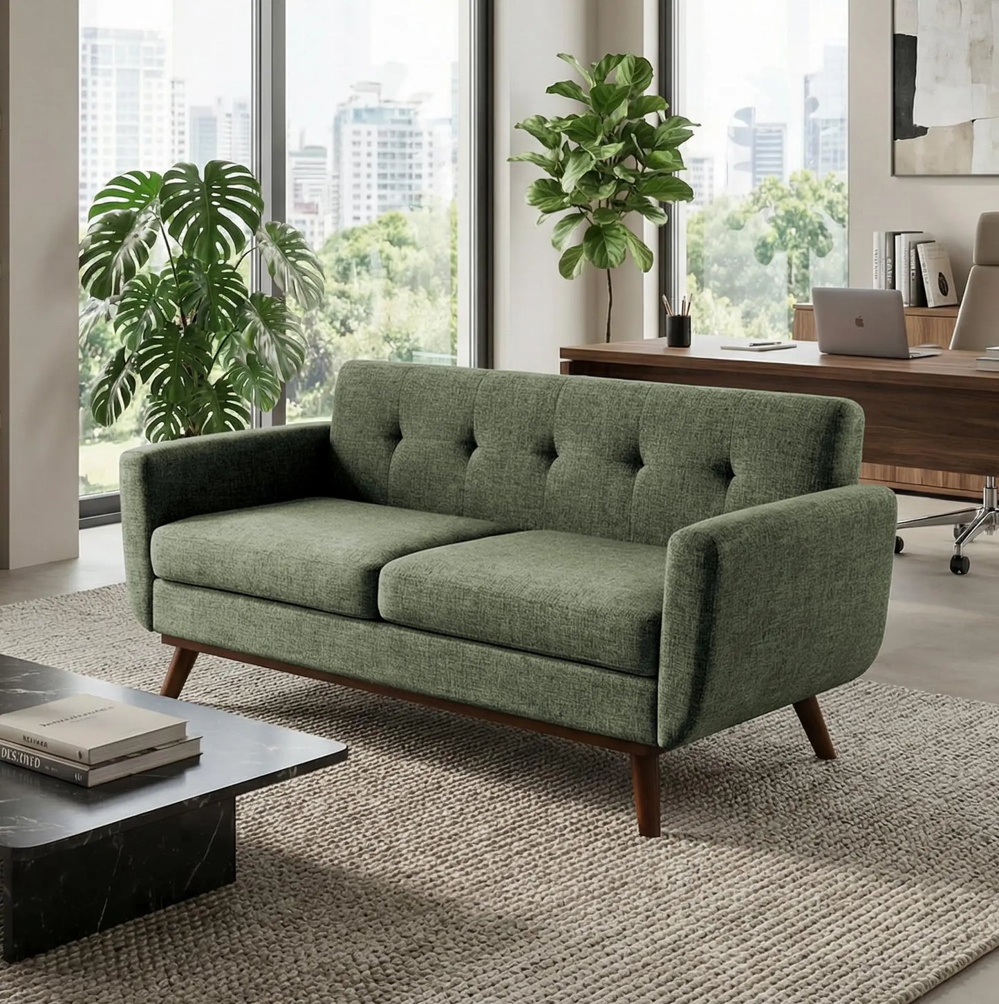 Loveseat Sofa Mid Century Modern Button Tufted Upholstered Customized