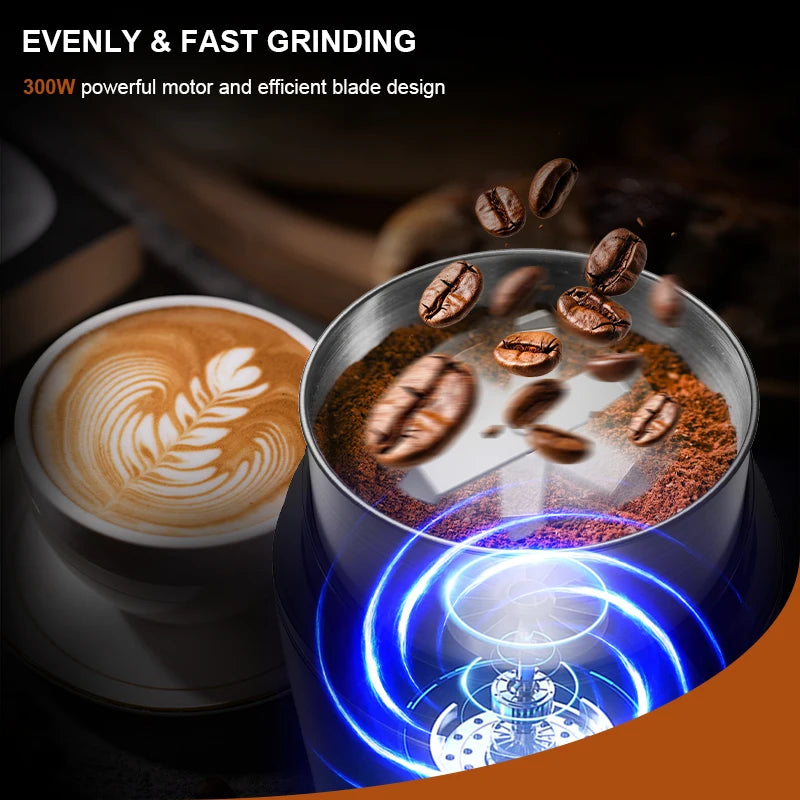 KIRAINAFLY Professional Coffee Grinder With Removable Stainless Cup 300W