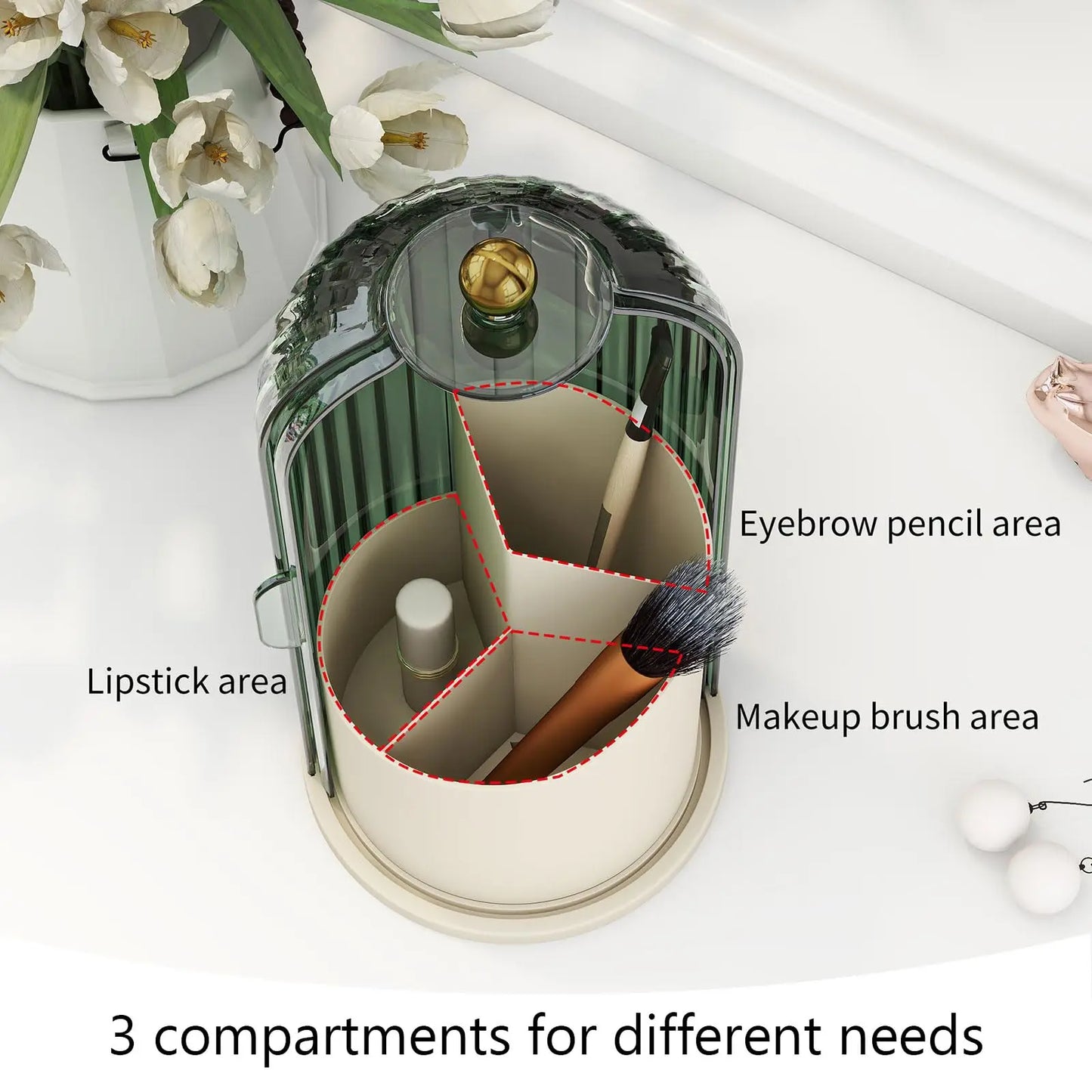 Makeup Brush Holder With Lid Rotating 360 Clear Dustproof Organizer