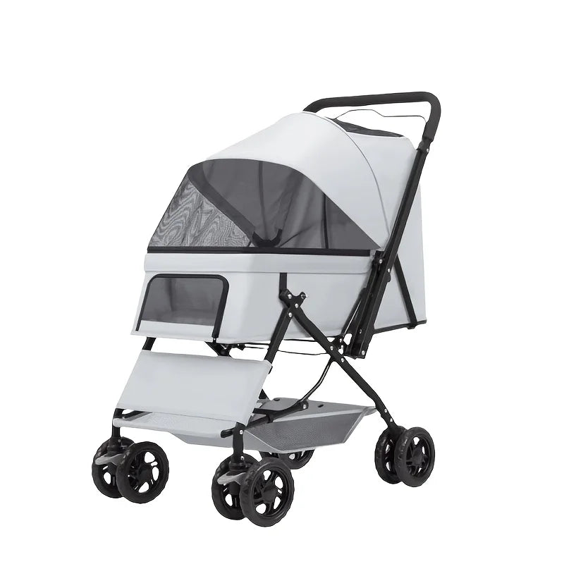 Portable Pet Stroller With Large Space Four Wheel Cart Dogs