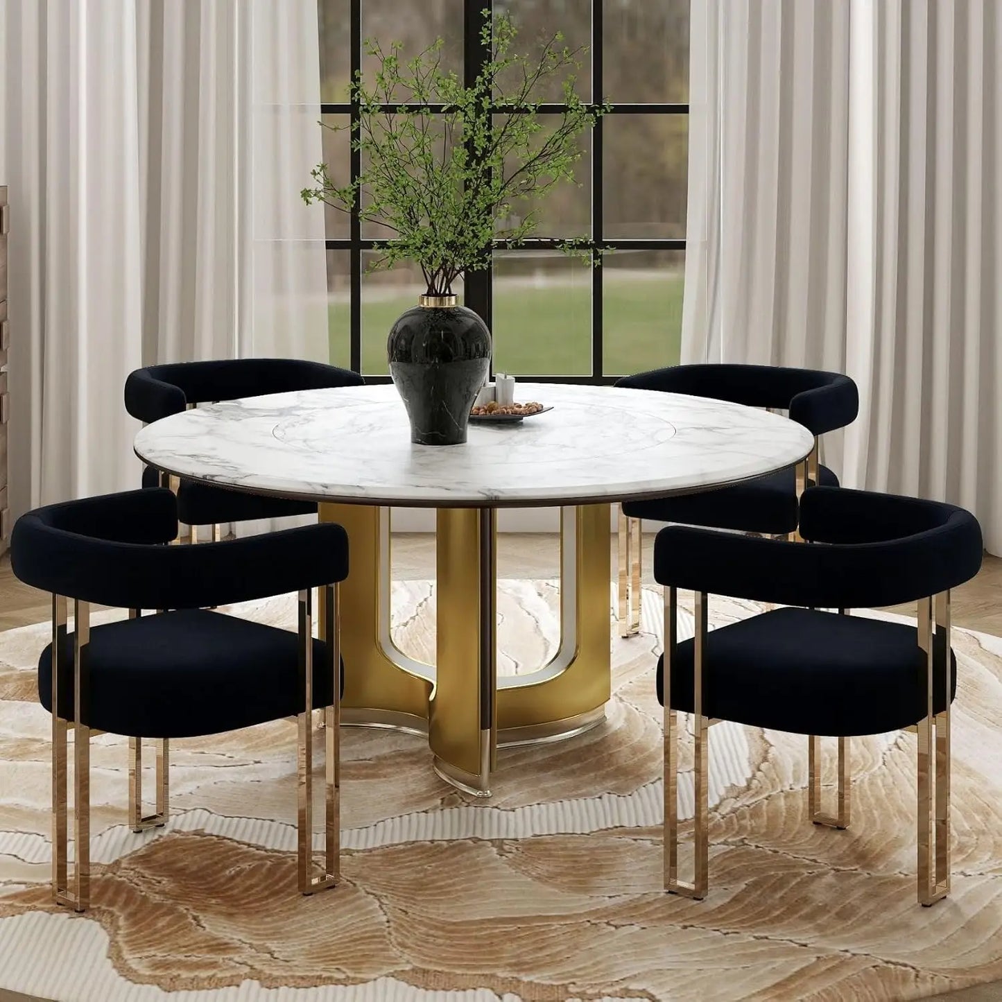 Set Of 4 Velvet Barrel Dining Armchairs With Metal Legs