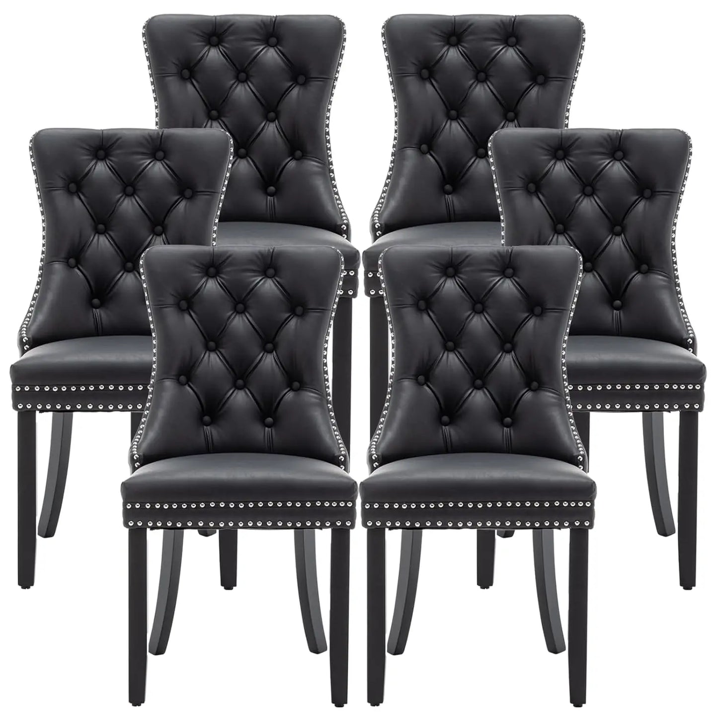 Synthetic Leather Dining Chairs Set Of 6 With Nailhead Trim Upholstered