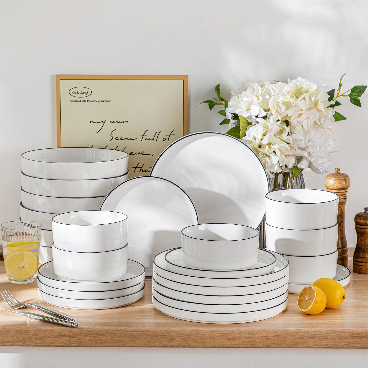 MALACASA Ceramic Dinnerware Sets 12/16/18/24 Piece Dinner Plates