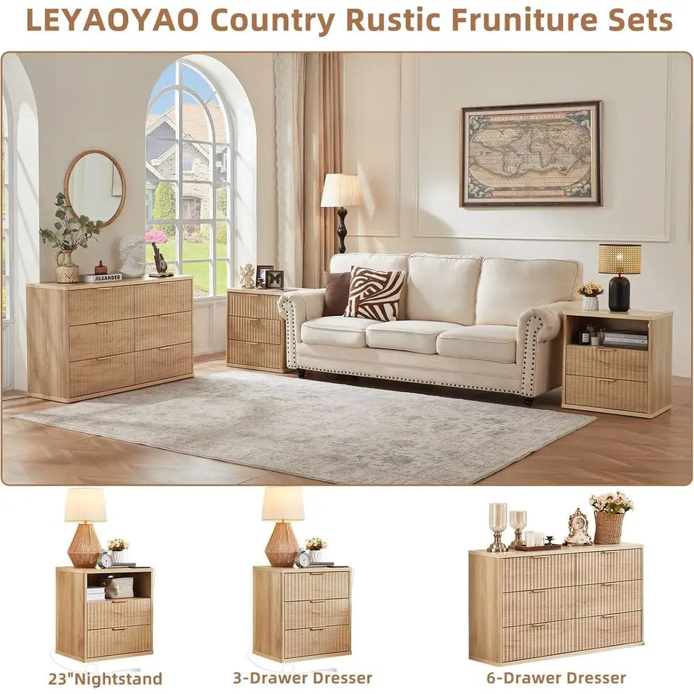 Six Drawer Wide Dresser With Metal Handles Rustic Distressed Wood