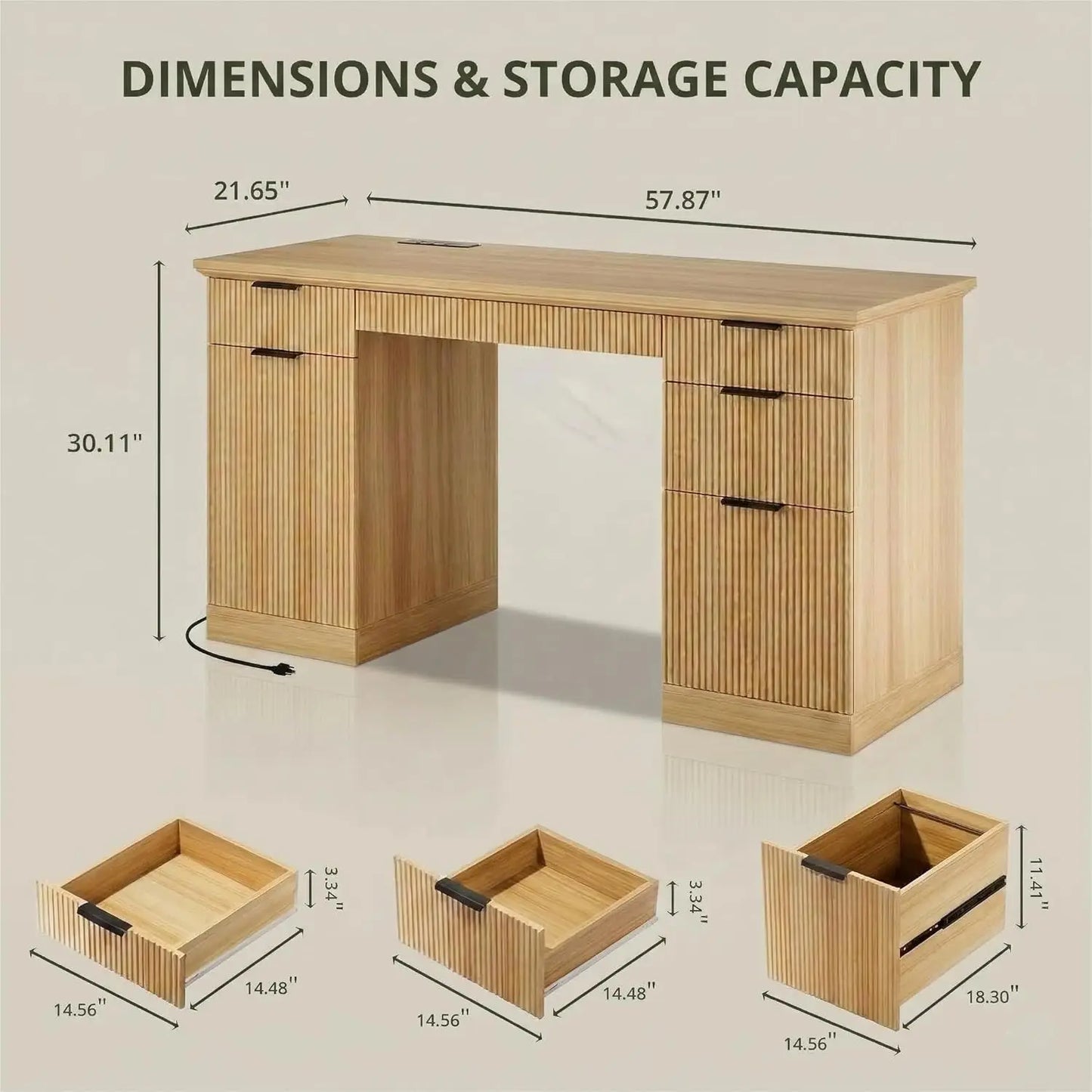 Executive Desk With USB Outlet And File Drawer Oak