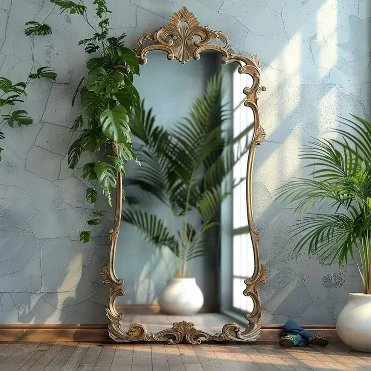 French Retro Floor Mirror Carved European Style Ornate Design
