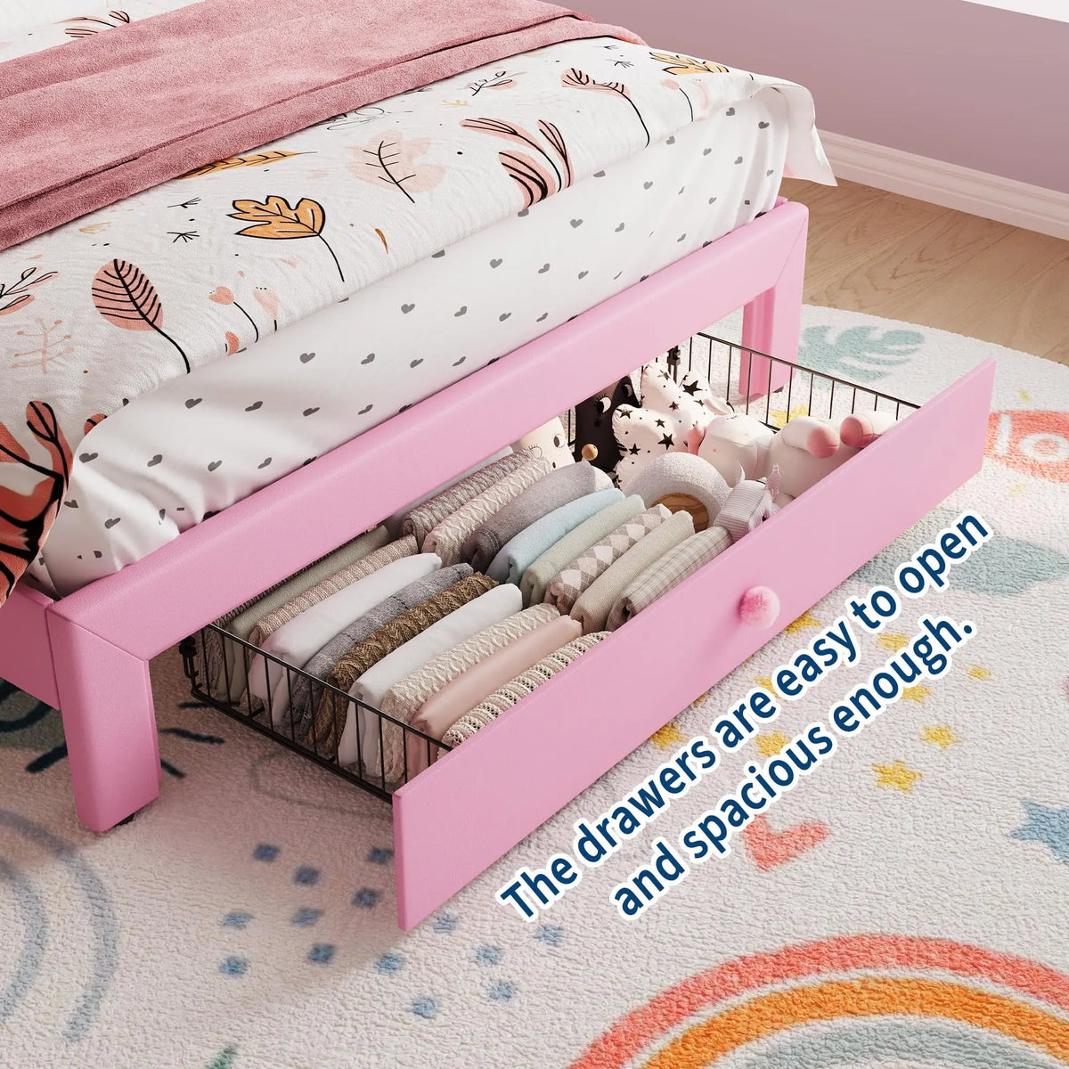 HiMISS Velvet Platform Bed Frame With LED Headboard Storage Drawer