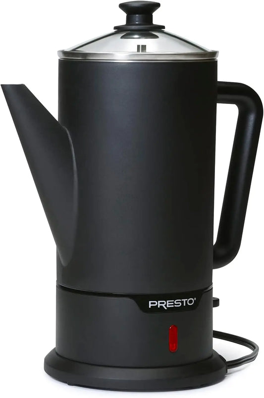 02815 12-Cup CordlCoffee Percolator - StainlSteel, Modern Design, Easy Pour Spout, Stay-Cool Handle, Matte-Black