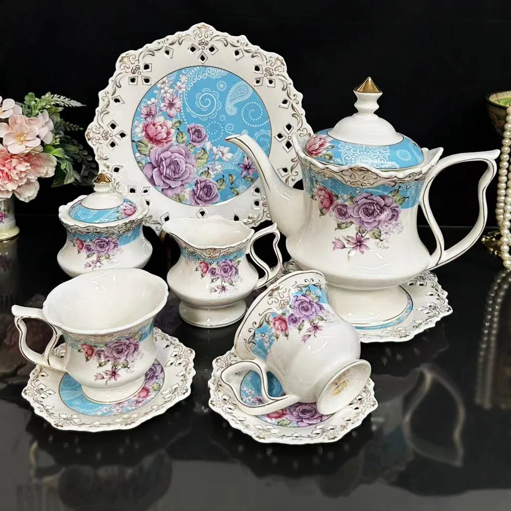 Palace style afternoon tea coffee set coffee cup pot pot hollowed out Dim sum plate