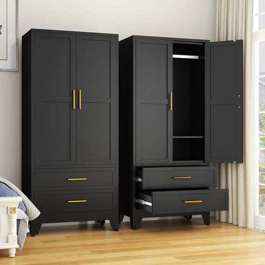 Steel Armoire Wardrobe Closet Metal Storage Cabinet With Two Doors