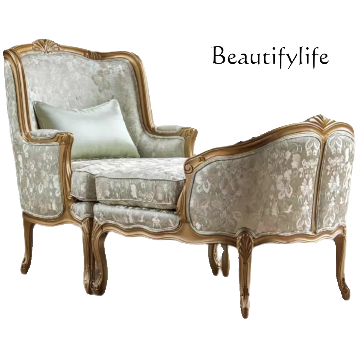 French Style Solid Wood Carved Recliner Single Sofa Chair